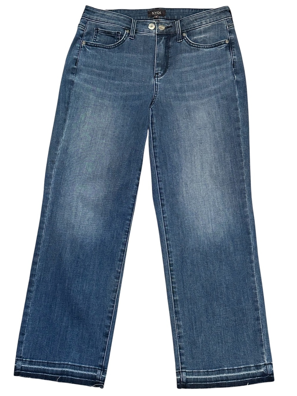 NYDJ Cool Embrace Lift Tuck Wide Leg Raw Hem Jeans Blue 4P